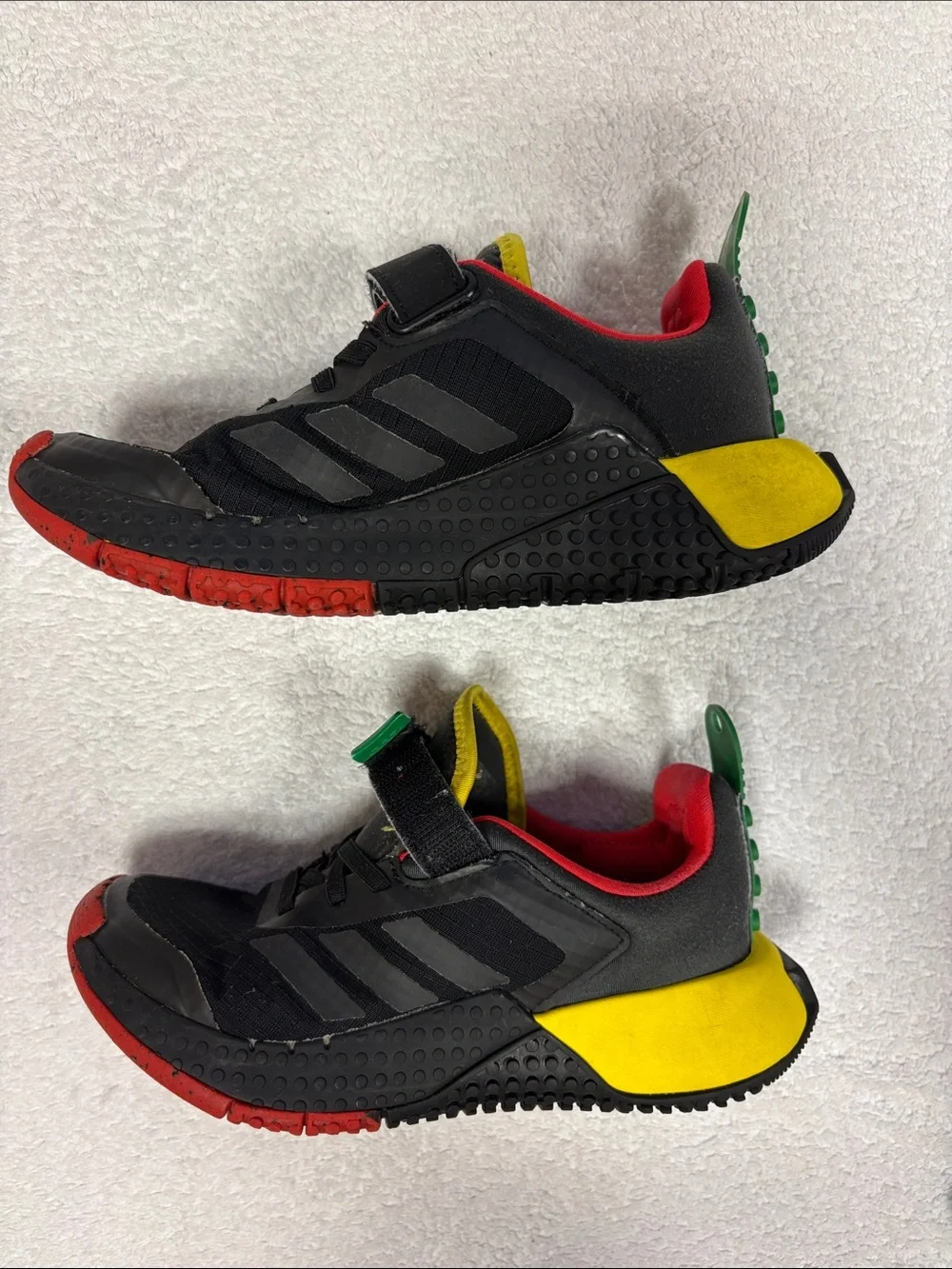 adidas Lego dna Kids Black Sneakers with Red, Yellow Green Accents no tie size 2